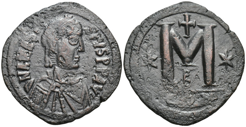 Anastasius I Æ 40 Nummi. (34mm, 16.6 g) Constantinople, AD 498-518. D N ANASTASI...