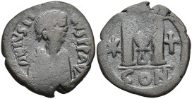 Justin I and Justinian I (AD 518-527). Constantinople AE Follis (31mm 14.6 g) Obv: DN IVSTIN E IVSTINIAN PP AVG. Diademed, draped and cuirassed bust t...