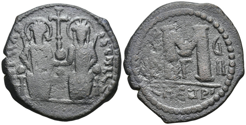 Justin II, with Sophia. 565-578. Æ follis. (29mm, 13.2 g). Theoupolis (Antioch) ...