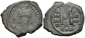 Maurice Tiberius (582-602) AE Follis (25mm, 11.6 g) Constantinople, Regnal Year 8 (AD 589/90). Obv: d N mACI-TIbЄRI P P AVG, cuirassed bust of Maurice...
