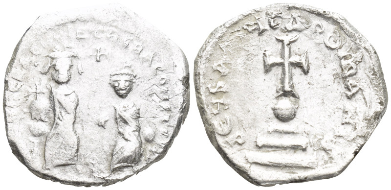 Heraclius with Heraclius Constantine (610-641) AR Hexagram (22mm, 6.0 g) Constan...