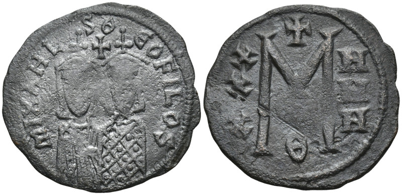 Michael II and Theophilus, AD 820-829. AE, Follis. (30mm, 6.6 g). Constantinople...