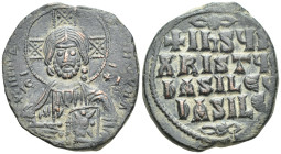 Anonymous. Class A2. Time of Basil II-Constantine VIII (976-1035) AE follis (25mm, 9.5 g) Constantinople
+EMMA-NOVHΛ, bust of Christ facing, wearing n...