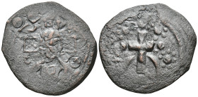 Alexius I Comnenus, AE, Tetarteron (24mm, 7.55 g) Constantinople. 1081-1118 AD. Obv: IC-XC to left and right of bust of Christ facing, cross behind he...