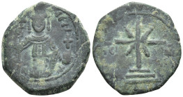 Manuel I Comnenus, AD 1143-1180. AE, Tetarteron. Thessalonica. (4.1 Gr. 19mm.)
Half-length bust of ruler wearing crown and loros. Scepter cruciger in ...