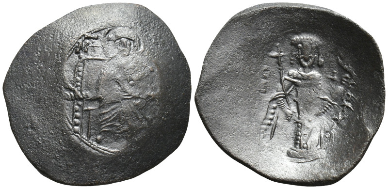 MANUEL I.1160-1164 AD. Constantinople mint.AE Trachy. (24mm, 3.2 g) MP-ΘV to lef...