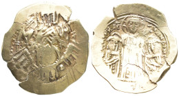ANDRONICUS II PALAEOLOGUS with MICHAEL IX (1282-1328). Hyperpyron. 
Constantinople. (4.29 Gr. 24mm.)
Bust of the Virgin orans within city walls with s...