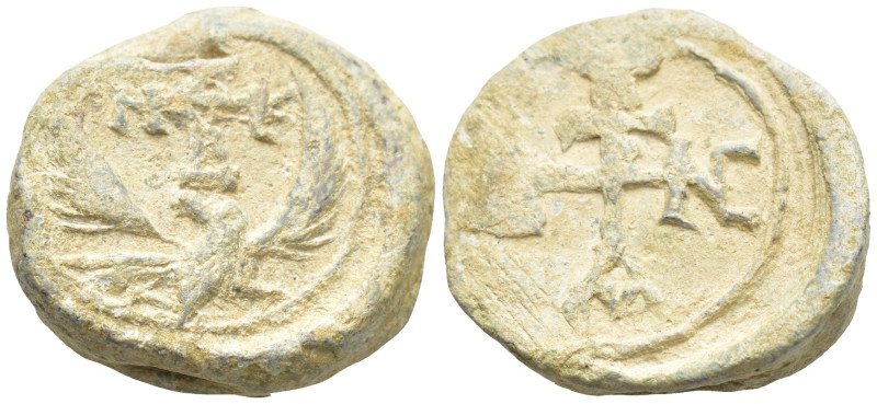 Byzantine Lead Seal (21mm, 16,1 g). Eagle with uplifted wings and head turned to...