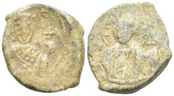 Byzantine Lead Seal (4.4 Gr. 16mm.) 
Facing bust of Emperor, wearing crown and cuirass. 
Rev. Bust of Christ .
