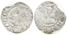 Armenia, Cilician Armenia, Levon V (1373-1375) AR Obol (9mm, 0.38bg) Obv: Facing bust of Levon. Rev: Cross.