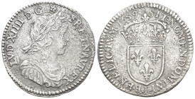 FRANCE. Louis XIV the Sun King (1643-1715 AD) AR 1/12 Écu (20mm, 2.0 g) Obv: LVD XIIII D G FR ET NAV REX. Bust facing right. Rev: SIT NOMEN DOMINI [?]...