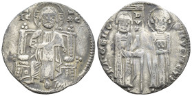 Italy. RANIERI ZENO, 1253-1268 AD. AR, Grosso. Venice. (2 Gr. 20mm.)
St. Mark, on the right, standing facing, holding book of Gospels in his left hand...