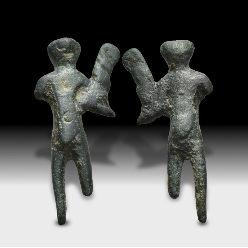 Bronze figurine of Hermes, ca. 2nd - 3rd Century A.D. (7.6 Gr. 38mm.).
Nude with...