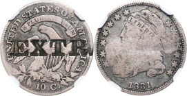 EXTR(A) on the reverse of an 1831 Capped Bust dime. Brunk E-259, Rulau-Unlisted. Fine-12 (NGC).