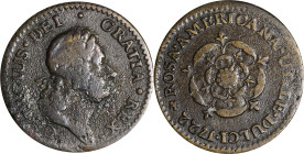 1722 Rosa Americana Halfpenny. Martin 3.3-C.1, W-1222. Rarity-5. DEI GRATIA REX / UTILE DULCI. Fine, Environmental Damage.

71.45 grains.

PCGS# 9...