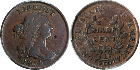 1804 Draped Bust Half Cent. C-1. Rarity-3. Crosslet 4, Stems to Wreath. VF Details--Cleaned (PCGS).

PCGS# 1069. NGC ID: 222F.