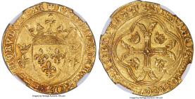 France Charles VII gold Écu d'Or neuf à la couronne ND (1422-1461) MS61 NGC, Montpellier mint, Fr-307, Dup-511A. 3.49gm. Strands of fire-orange toning...