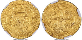 France Charles VII gold Écu d'Or neuf à la couronne ND (1422-1461) XF Details (Harshly Cleaned) NGC, Fr-307, Dup-511. 3.28gm. An engaging example of t...