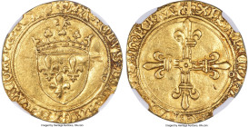 France Charles VIII gold Écu d'Or ND (1483-1498) AU58 NGC, La Rochelle mint, Fr-318, Dup-575. 3.40gm. A scarcer mint for the type, with a formidable s...