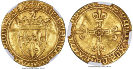 France Charles VIII gold Écu d'Or ND (1483-1498) AU50 NGC, Rouen mint, Fr-318, Dup-575. 3.37gm. Pressure marks are evident on both sides of the planch...