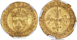 France Charles VIII gold Écu d'Or ND (1483-1498) AU Details (Reverse Cleaned) NGC, Fr-318, Dup-575. 3.38gm. A nicely centered strike decorates the pie...