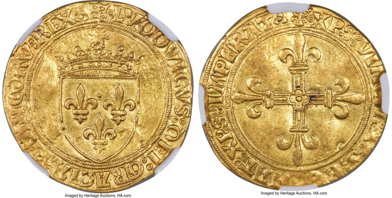 Louis XII gold Écu d'Or ND (1498-1515) AU55 NGC, Lyon mint, Dup-647, Fr-323. 3.3...