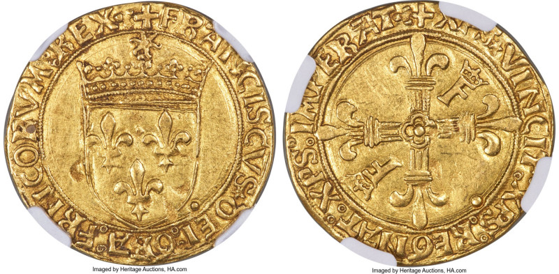 François I gold Écu d'Or au soleil ND (1515-1547) UNC Details (Cleaned) NGC, Lyo...