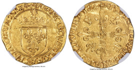 France François I gold Écu d'Or au soleil ND (1515-1547) AU58 NGC, Lyon mint, Fr-345, Dup-775. 3.37gm. Somewhat jagged around the edge, though the fir...