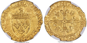 France François I gold Écu d'Or au soleil ND (1515-1547) AU58 NGC, Bayonne mint, Fr-345, Dup-775. 3.36gm. Although not perfectly circular, the entire ...