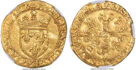 France François I gold Écu d'Or au soleil ND (1515-1547) AU55 NGC, Toulouse mint, Fr-345, Dup-775. 3.35gm. Enveloped in a light-honey gold with eccent...