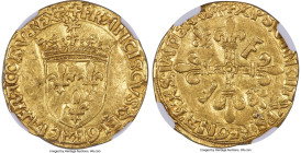 France François I gold Écu d'Or au soleil ND (1515-1547) AU55 NGC, Lyon mint, Fr-345, Dup-775. 3.36gm. Wrapped in an elegant ocher patina, displaying ...