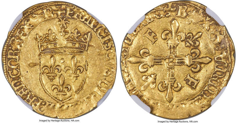 François I gold Écu d'Or au soleil ND (1515-1547) AU55 NGC, Fr-345, Dup-775. 3.3...