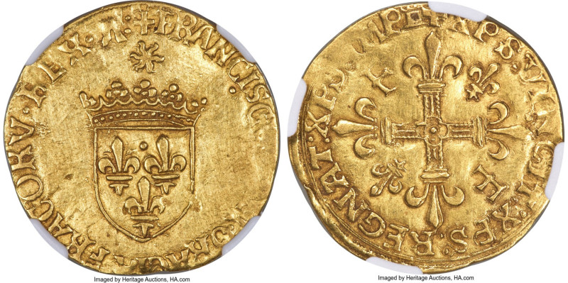 François I gold Écu d'Or au soleil ND (1515-1547) AU Details (Cleaned) NGC, Tour...