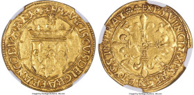 France François I gold Écu d'Or au soleil ND (1515-1547) AU Details (Cleaned) NGC, Lyon mint, Fr-345, Dup-775. 3.39gm. The pellet over the 12th letter...