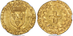 France François I gold Écu d'Or à la croisette ND (1541-1547)-F AU58 NGC, Angers mint, Fr-351, Dup-889. 3.38gm. An already scarce type seen here with ...