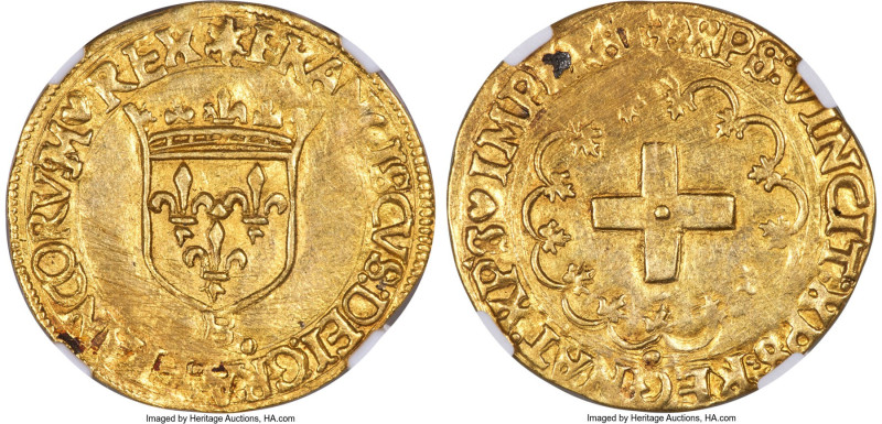 François I gold Écu d'Or à la croisette ND (1541-1547)-B AU Details (Cleaned) NG...