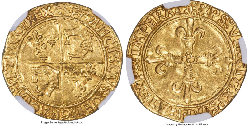 François I gold Ecu d'Or au soleil du Dauphine ND (1515-1547) AU Details (Cleane...