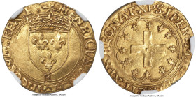 France Henri II (1547-1559) Écu d'or à la Croisette ND (1547-1559)-ft MS61 NGC, Dup-968, Fr-377. 3.36gm. Bearing the ft mark of the Marseille mint, th...