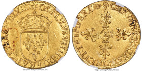 France Charles IX gold Écu d'Or au soleil 1564-H UNC Details (Reverse Cleaned) NGC, La Rochelle mint, Fr-378, Dup-1057. 3.36gm. Boasting deep, uninter...