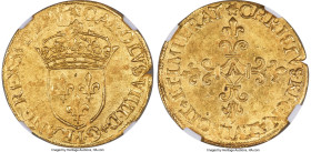 France Charles IX (1560-1574) gold Écu d'Or au soleil 1565-A MS63 NGC, Paris mint, Fr-378, Dup-1057. 3.39gm. Traces of clementine punctuate the lustro...