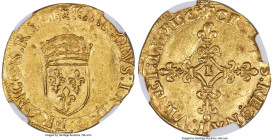 France Charles IX gold Écu d'Or au soleil 1565-I MS63 NGC, Limoges mint, Fr-378, Dup-1057. 3.38gm Quite radiant, with a sheen of luster blanketing the...