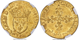 France Charles IX gold Écu d'Or au soleil 1566-A MS63 NGC, Paris mint, Fr-378, Dup-1057. Aglow with radiant luster and boasting a bold strike througho...