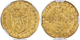 France Charles IX gold Écu d'Or au soleil 1567-G UNC Details (Cleaned) NGC, Poitiers mint, Fr-378, Dup-1057. 3.34gm. From one of the more challenging ...