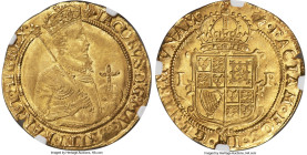 Great Britain James I (1603-1625) gold Unite ND (1607) MS66 NGC, Tower mint, Grape mm, Second Coinage, KM46, S-2619, N-2084, Fr-234. 10.05gm. Standing...