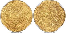 Netherlands Kampen. City gold Imitative Rose Noble ND (1600-1602) MS62 NGC, Kampen mint, KM13, Fr-151-1. 7.59gm. Regular C on flag (obverse). The devi...