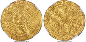 Netherlands Kampen. City gold Imitative Rose Noble ND (1600-1602) UNC Details (Bent) NGC, Kampen mint, KM13, Fr-151-2. Inverted C on flag (obverse). A...