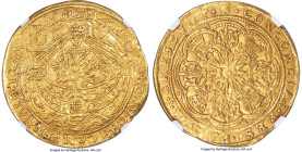 Netherlands Kampen. City gold Imitative Rose Noble ND (1600-1602) AU55 NGC, Kampen mint, KM13, Fr-151-2. 7.60gm. Inverted C on flag (obverse). Struck ...