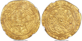 Netherlands Kampen. City gold Imitative Rose Noble ND (1590-1593) AU55 NGC, Kampen mint, Fr-151-1. 7.60gm. Regular C on flag (obverse). Possessing a s...