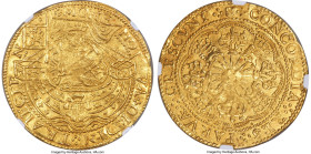 Netherlands Utrecht. Provincial gold Imitative Rose Noble ND (1600-1601) MS61 NGC, Utrecht mint, KM6, Fr-277. 7.60gm. Dressed in a pretty butterscotch...