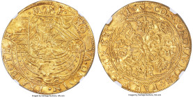 Netherlands Utrecht. Provincial gold Imitative Rose Noble ND (1600-1601) AU53 NGC, Utrecht mint, KM6, Fr-277. 7.57gm. While we observe some rub to the...